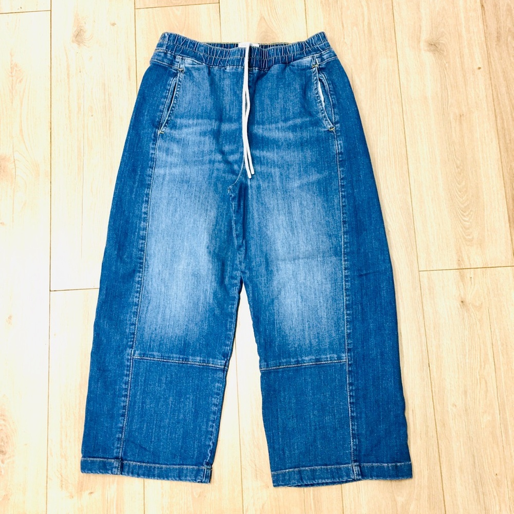 Pilcro Anthropologie wide leg baggy barrel jeans new style elastic waist pull on